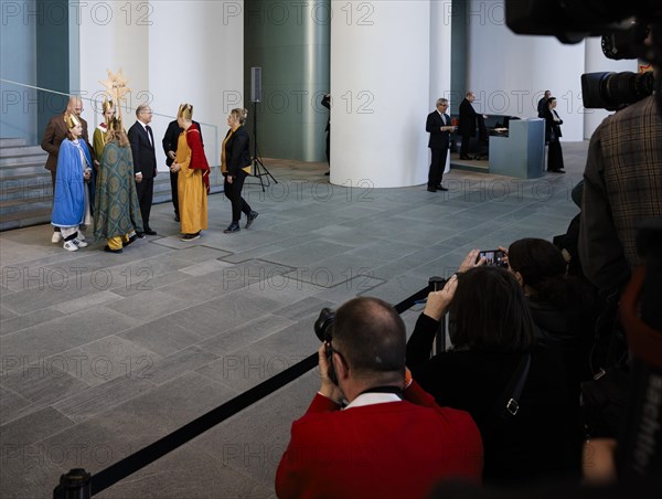 Federal Chancellor Olaf Scholz (SPD) pictured at the traditional reception for carol singers at the Federal Chancellery in Berlin, 8 January 2024