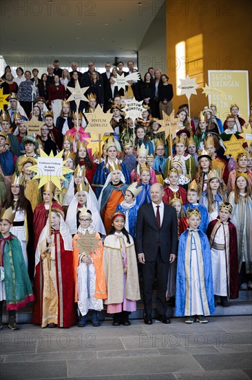 Federal Chancellor Olaf Scholz (SPD) pictured at the traditional reception for carol singers at the Federal Chancellery in Berlin, 8 January 2024