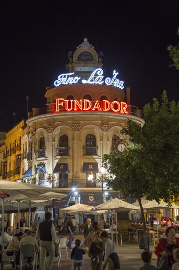 El Gallo Azul rotunda building cafe built in 1929 advertising Fundador brandy, Jerez de la Frontera, Spain, Europe