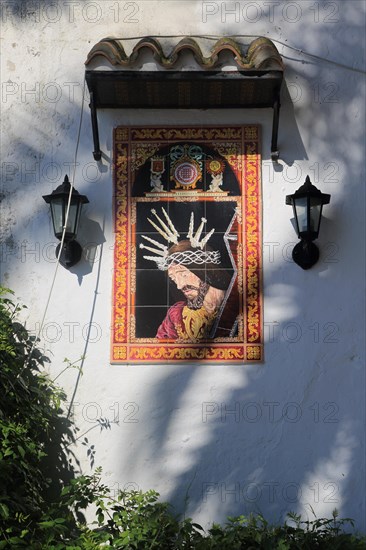 Ceramic religious picture of Jesus Christ, Vejer de la Frontera, Cadiz province, Spain, Europe