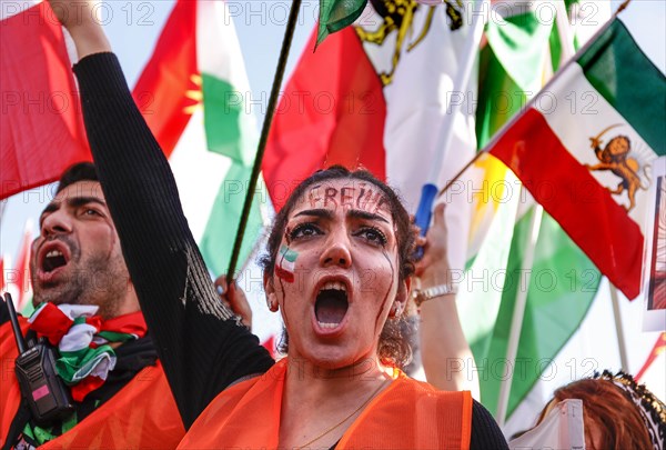 Thousands of Iranians demonstrate in Berlin to support the protests in Iran. The demonstration was called by the Woman Life Freedom Collective, Berlin, 22.10.2022