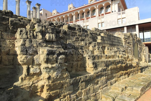 Roman temple remains and ancient wall, Templo Romano, Cordoba, Spain, Europe