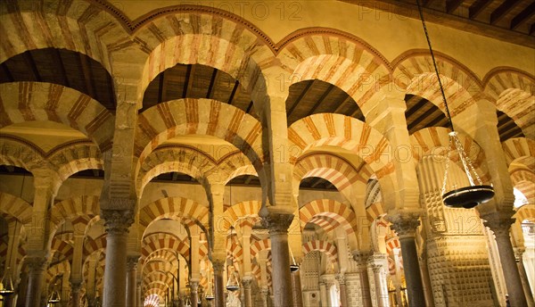 Moorish arches in the former mosque now cathedral, Cordoba, Spain, Europe