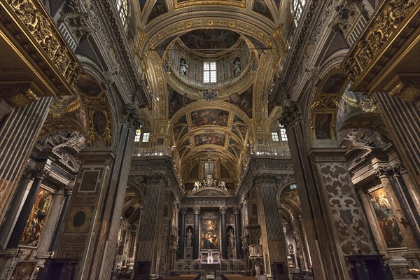 Interior of the baroque Chiesa del Gesu, built at the end of the 16th century, Via di Porta Soprana, 2, Genoa, Italy, Europe