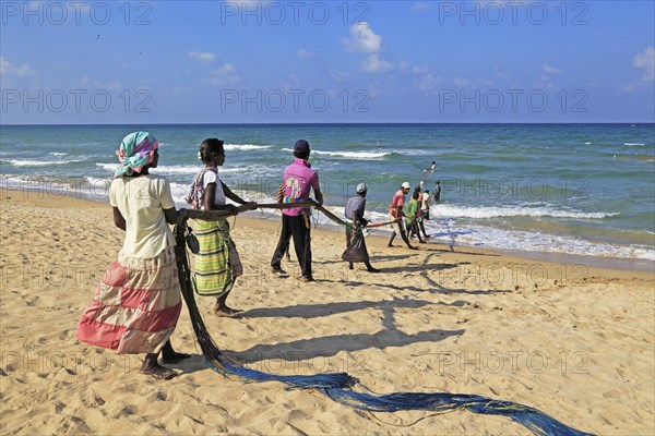 Traditional fishing hauling nets Nilavelli beach, near Trincomalee, Eastern province, Sri Lanka, Asia