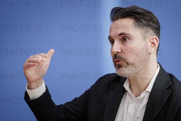 Fabio de Masi, financial expert, former MEP and MP, recorded at the Federal Press Conference on the founding of the Sahra Wagenknecht Alliance, Reason and Justice party and proposal of the European top candidates, in Berlin, 8 January 2024