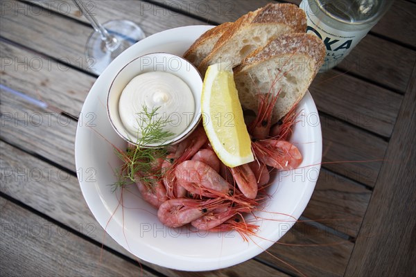 Fresh prawns with aioli, Gothenburg, Vaestra Goetalands laen, Sweden, meal, food, plate, served, appetising, Europe