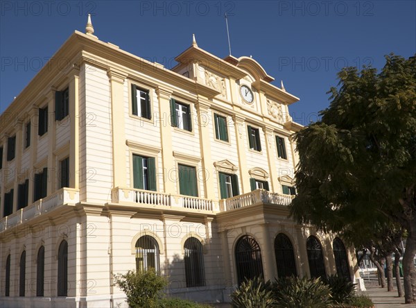 Historic port authority office building Malaga, Spain eclectic classicist style, 1935 architect Manuel Acena Gonzalez