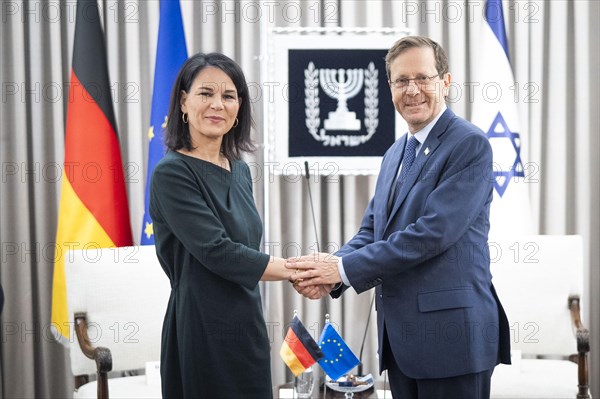 Federal Foreign Minister Annalena Baerbock (Alliance 90/The Greens) at the meeting with the President of the State of Israel, Mr Yitzchak Herzog. Baerbock is travelling to Israel, the Palestinian Territories and the Arab Republic from 7 January to 14 January 2024