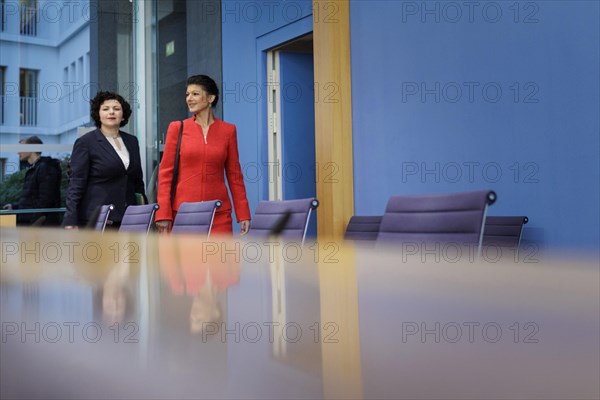 Amira Mohamed Ali, Member of the Bundestag, and Dr Sahra Wagenknecht, recorded at the Federal Press Conference on the founding of the Sahra Wagenknecht Alliance, Reason and Justice party and proposal of the European top candidates, in Berlin, 8 January 2024