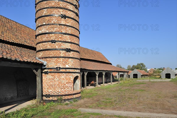 Chimney of ring oven, kiln at brickworks, Boom, Belgium, Europe