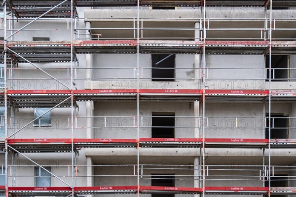 Editorial use onlyScaffolding at the construction site of a new housing estate in Duesseldorf, Germany, Europe