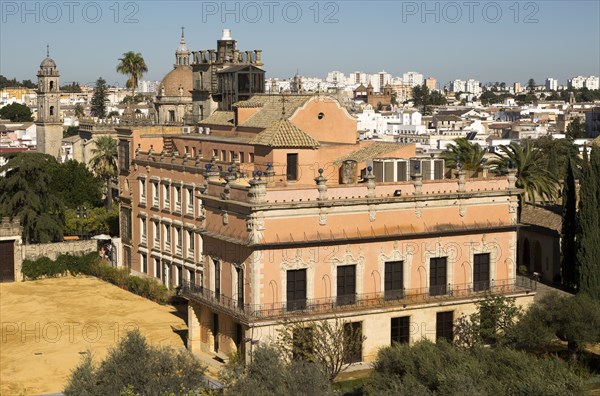 Historic palace building, Palacio de Villavicencio and gardens in the Alcazar, Jerez de la Frontera, Spain, Europe
