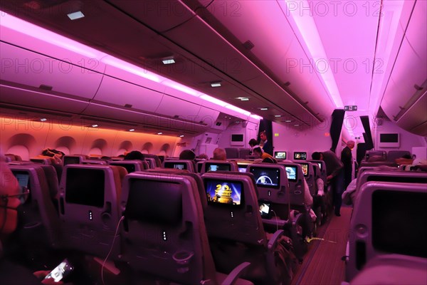 Interior view at night Airbus A 350 900 Singapore Airline, Singapore, Asia