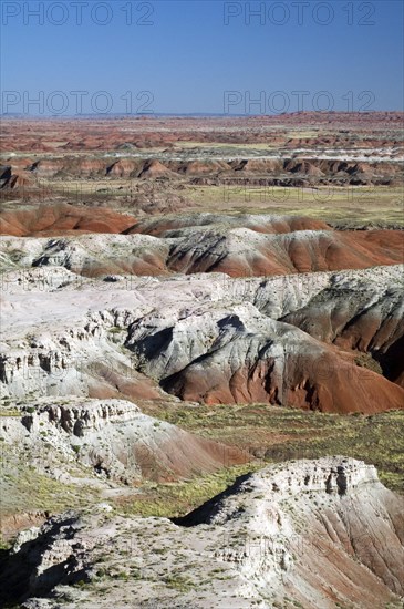 The Painted Desert, part of the Petrified Forest National Park stretches some 50, 000 acres of colorful mesas, buttes, and badlands, Arizona, USA, North America