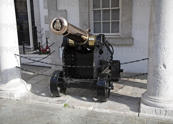 Cannon at historic Convent Guard House building, Gibraltar, British overseas territory in southern Europe, Europe