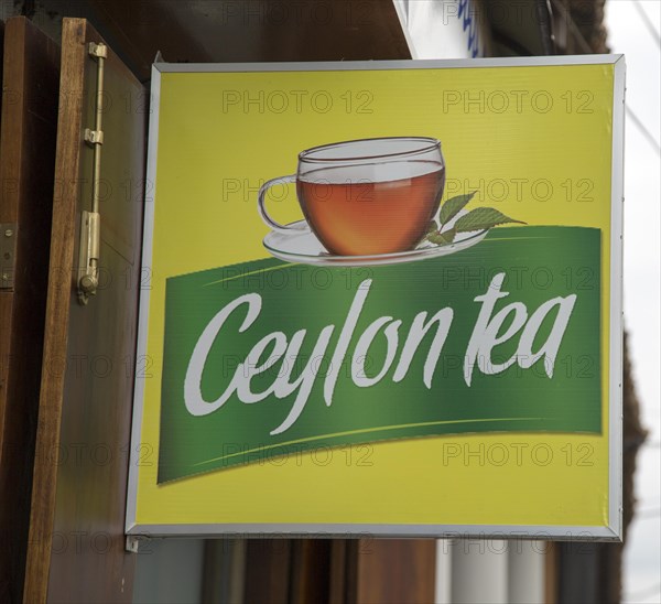 Ceylon tea sign in historic town of Galle, Sri Lanka, Asia