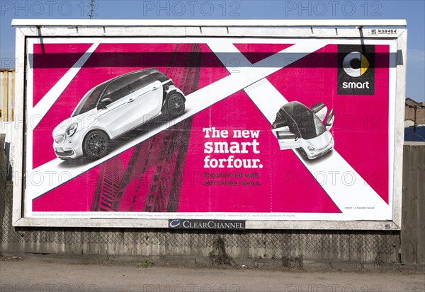 Billboard advertising Mercedes-Benz smart car, Ipswich, Suffolk, England, UK