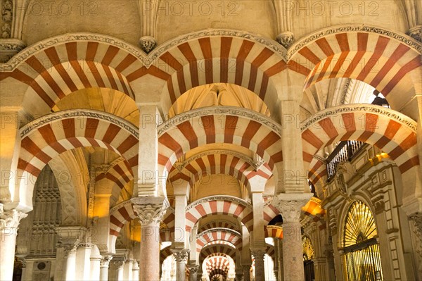 Moorish arches in the former mosque now cathedral, Cordoba, Spain, Europe