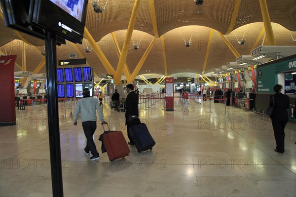 Modern architecture interior of terminal 4 building, Adolfo Suarez Madrid–Barajas airport, Madrid, Spain, Europe