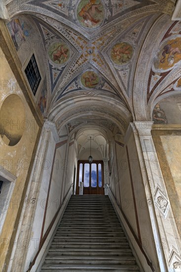Staircase with painted vault, Palazzo Doria Spinola, former manor house from the 16th century, today prefecture, Genoa, Italy, Europe