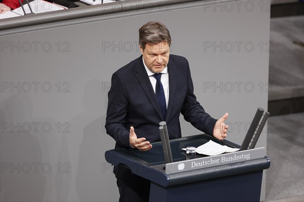 Federal Minister for Economic Affairs Robert Habeck in front of the start of his government statement in the German Bundestag, Berlin, 26 January 2023