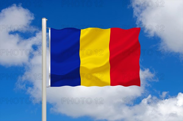 The flag of Chad, landlocked country in Central Africa, Africa, Studio