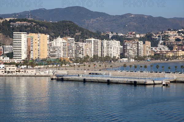 Beach front apartment buildings Malaga, Spain, Europe