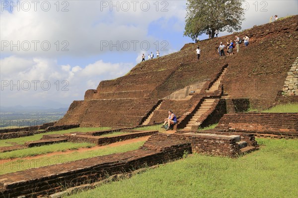 Buildings of rock palace fortress on rock summit, Sigiriya, Central Province, Sri Lanka, Asia