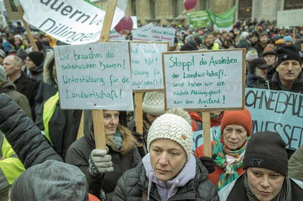 Demonstrators at the central rally, farmers' protest, Odeonsplatz, Munich, Upper Bavaria, Bavaria, Germany, Europe