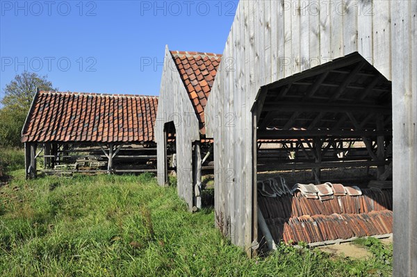 Drying yards with roof tiles at brickworks, Boom, Belgium, Europe