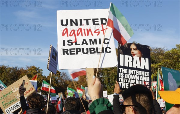 Thousands of Iranians demonstrate in Berlin to support the protests in Iran. The demonstration was called by the Woman Life Freedom Collective, Berlin, 22.10.2022