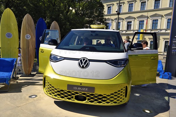 VW ID BUZZ, van with leisure equipment, IAA Mobility 2023, Munich, Bavaria, Germany, Europe