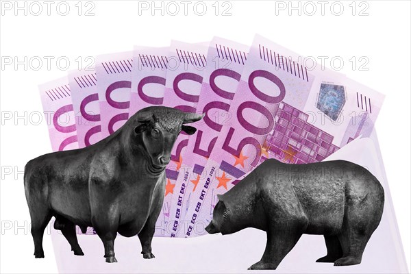 Bull and bear, symbolic figures of the stock market, Studio