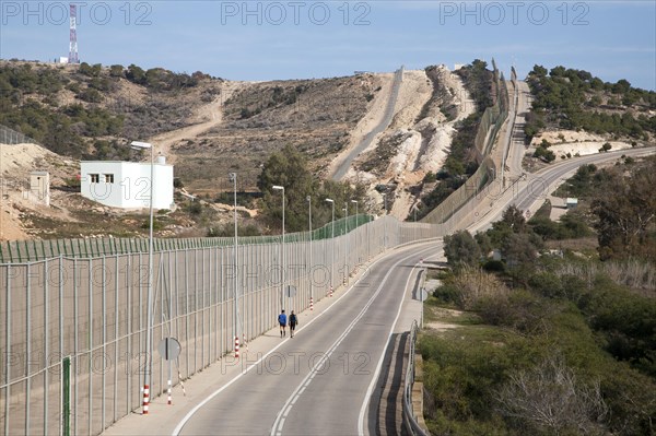 High security fences separate the Spanish exclave of Melilla, Spain from Morocco, north Africa, January 2015