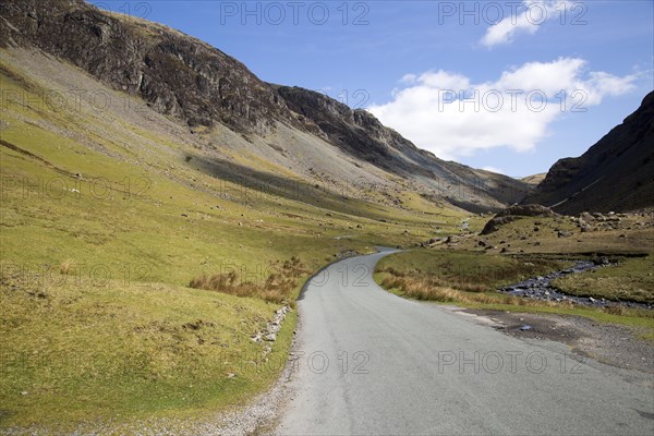 Road through Honister Pass, Lake District national park, Cumbria, England, UK