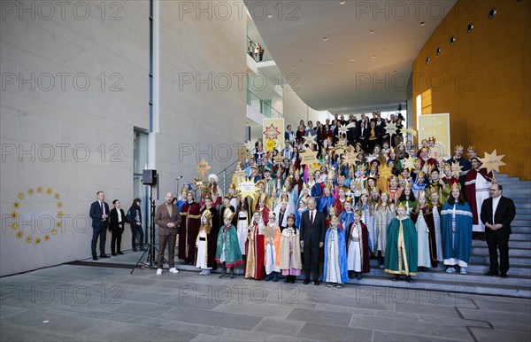 Federal Chancellor Olaf Scholz (SPD) pictured at the traditional reception for carol singers at the Federal Chancellery in Berlin, 8 January 2024