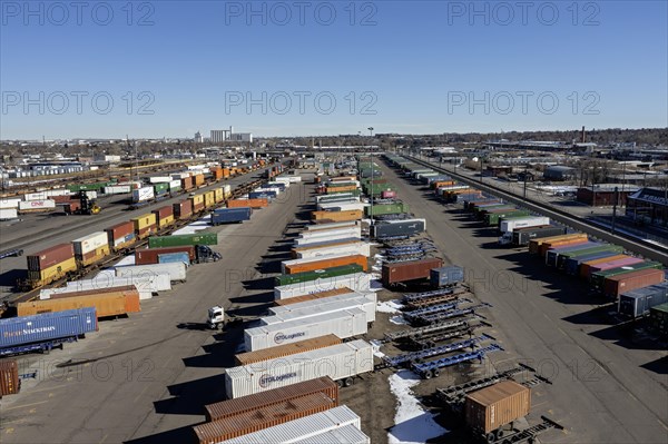 Denver, Colorado, The Union Pacific's Railroad's intermodal terminal, where shipping containers are switched between trains and trucks