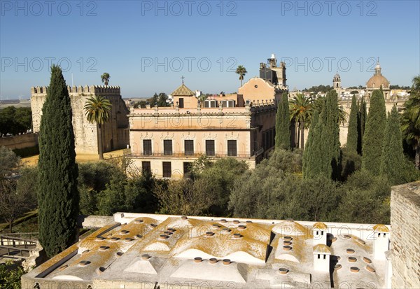 Historic palace building, Palacio de Villavicencio and gardens in the Alcazar, Jerez de la Frontera, Spain, Europe