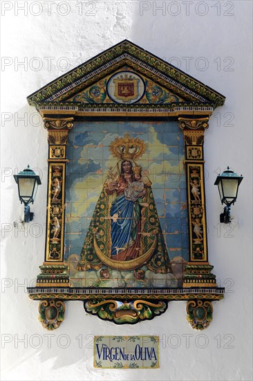 Ceramic tiles image of Virgin de la Oliva, Church of Divino Salvador, Vejer de la Frontera, Cadiz Province, Spain, Europe