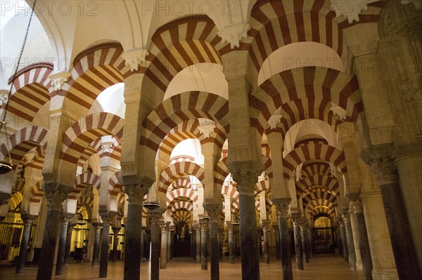 Moorish arches in the former mosque now cathedral, Cordoba, Spain, Europe