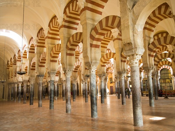 Moorish arches in the former mosque now cathedral, Cordoba, Spain, Europe