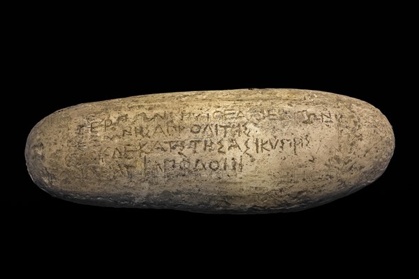 The Stone of Terpon, Pebble of Antibes, Galet d'Antibes with carved inscription in Ionic Greek, dated to between 450, 425 BC