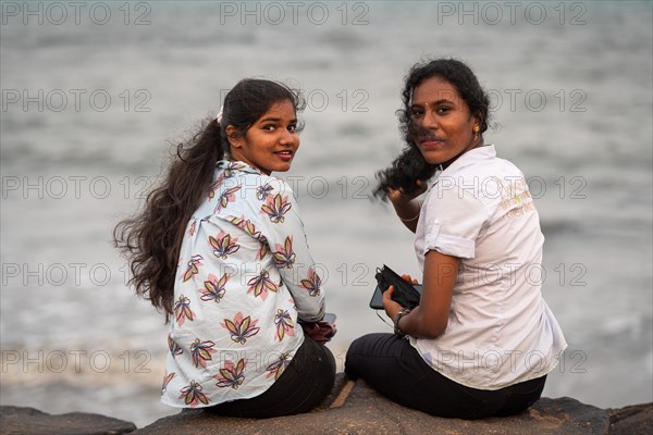 Young modern Indian women, promenade, former French colony Pondicherry or Puducherry, Tamil Nadu, India, Asia