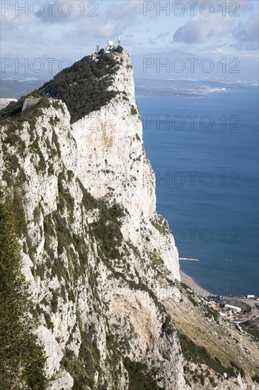 Sheer white rock mountainside the Rock of Gibraltar, British territory in southern Europe