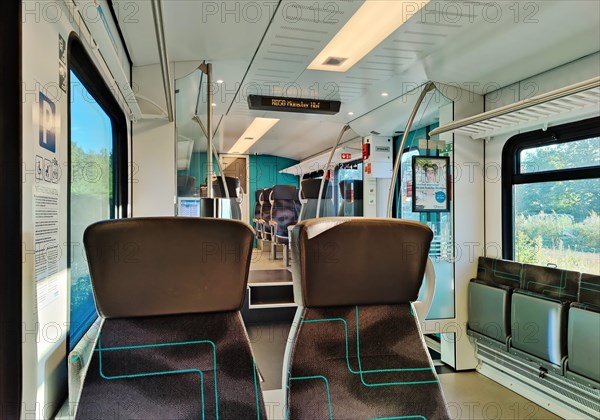 View from the empty local train RE50, main station, Muenster, North Rhine-Westphalia, Germany, Europe