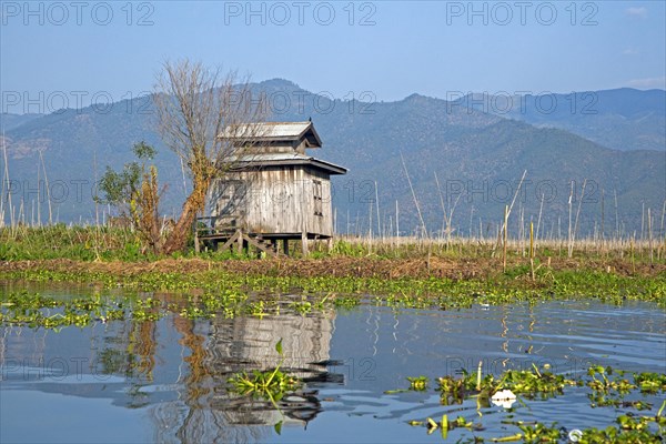 Traditional wooden warehouse on stilts in the Inle Lake, Nyaungshwe, Shan State, Myanmar, Burma, Asia