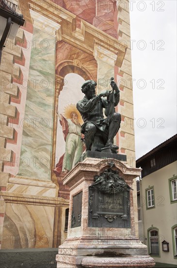 Mathias Klotz, violin maker, monument in front of the church of St Peter and Paul, Mittenwald, Bavaria