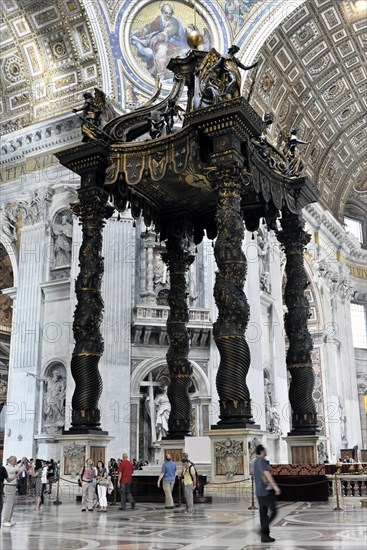 Bernini's canopy over the papal altar in the crossing of St Peter's Basilica, Vatican, Rome, Lazio, Italy, Europe