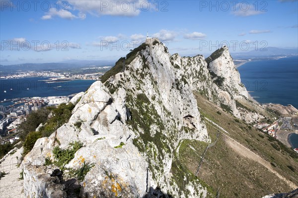 Sheer white rock mountainside the Rock of Gibraltar, British territory in southern Europe